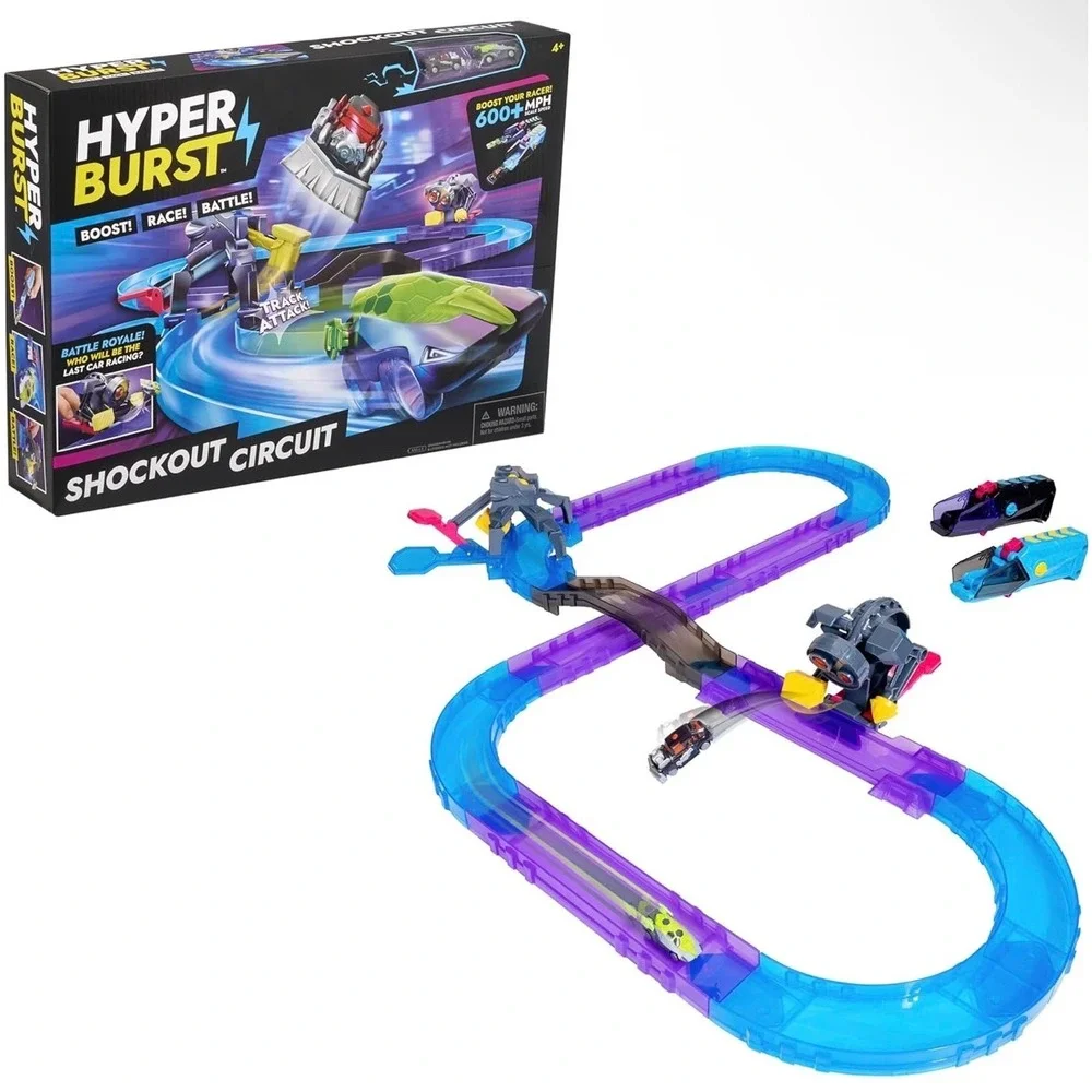 Hyper Burst Shockout Circuit Battle Race Track Set 600 MPH Scale Speed 2 Cars